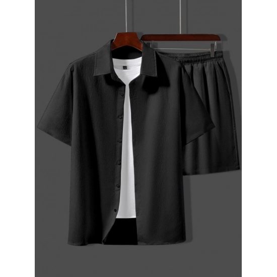 Generic Men's Popcon Solid Half Sleeve Shirt and Shorts Set (Black) Generic Men's Popcon Solid Half Sleeve Shirt and Shorts Set (Black)