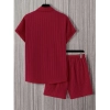 Generic Men's Popcon Striped Half Sleeve Shirt and Shorts Set (Maroon)
