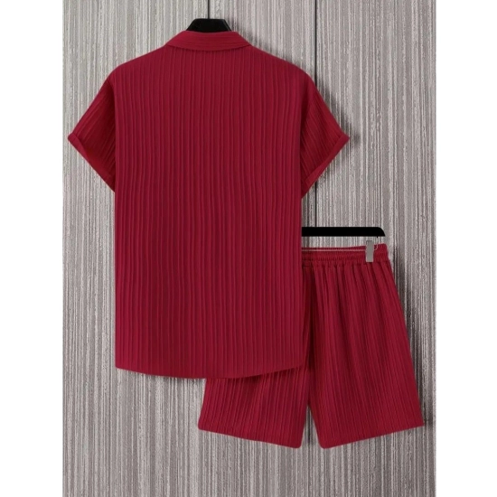 Generic Men's Popcon Striped Half Sleeve Shirt and Shorts Set (Maroon)