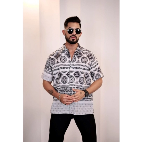 Generic Men's Linen Printed Half Sleeve Shirt (Black White) Generic Men's Linen Printed Half Sleeve Shirt (Black White)