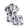 Generic Men's Lycra Printed Half Sleeve Shirt and Shorts Set (Purple)
