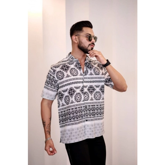 Generic Men's Linen Printed Half Sleeve Shirt (Black White) Generic Men's Linen Printed Half Sleeve Shirt (Black White)