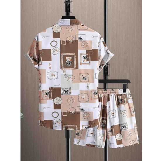 Generic Men's Lycra Printed Half Sleeve Shirt and Shorts Set (Cream) Generic Men's Lycra Printed Half Sleeve Shirt and Shorts Set (Cream)