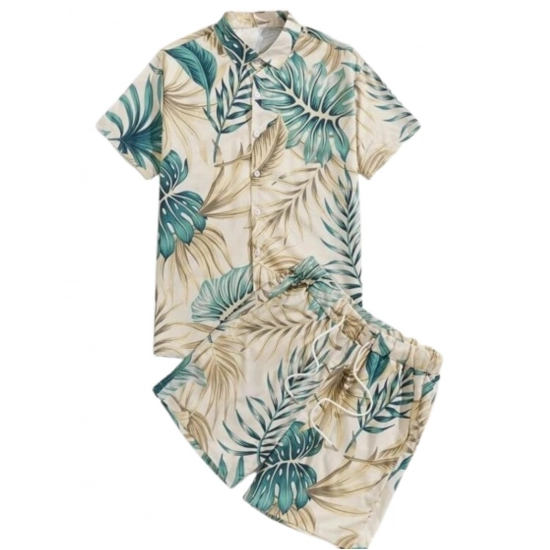 Generic Men's Lycra Printed Half Sleeve Shirt and Shorts Set (Aqua Green)