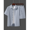 Generic Men's Popcon Solid Half Sleeve Shirt and Shorts Set (Light Blue)