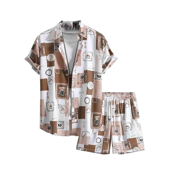 Generic Men's Lycra Printed Half Sleeve Shirt and Shorts Set (Cream) Generic Men's Lycra Printed Half Sleeve Shirt and Shorts Set (Cream)