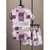 Generic Men's Lycra Printed Half Sleeve Shirt and Shorts Set (Wine)
