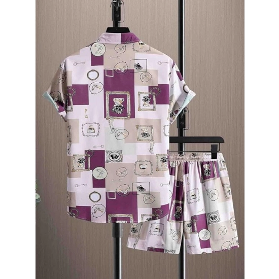 Generic Men's Lycra Printed Half Sleeve Shirt and Shorts Set (Wine) Generic Men's Lycra Printed Half Sleeve Shirt and Shorts Set (Wine)