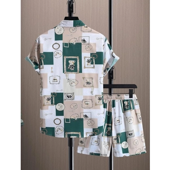 Generic Men's Lycra Printed Half Sleeve Shirt and Shorts Set (Green) Generic Men's Lycra Printed Half Sleeve Shirt and Shorts Set (Green)