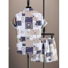 Generic Men's Lycra Printed Half Sleeve Shirt and Shorts Set (Purple)