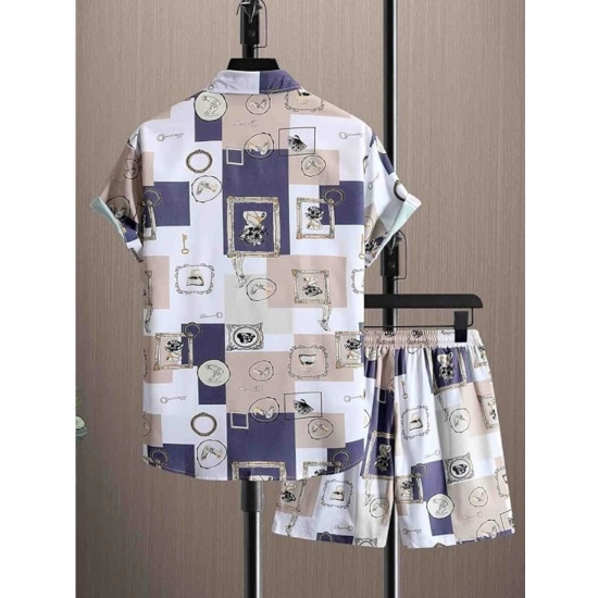 Generic Men's Lycra Printed Half Sleeve Shirt and Shorts Set (Purple) Generic Men's Lycra Printed Half Sleeve Shirt and Shorts Set (Purple)