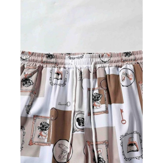Generic Men's Lycra Printed Half Sleeve Shirt and Shorts Set (Cream) Generic Men's Lycra Printed Half Sleeve Shirt and Shorts Set (Cream)