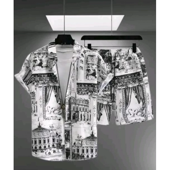 Generic Men's Lycra Printed Half Sleeve Shirt and Shorts Set (White) Generic Men's Lycra Printed Half Sleeve Shirt and Shorts Set (White)