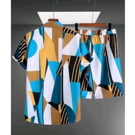 Generic Men's Lycra Printed Half Sleeve Shirt and Shorts Set (Blue )