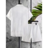 Generic Men's Popcon Striped Half Sleeve Shirt and Shorts Set (White)