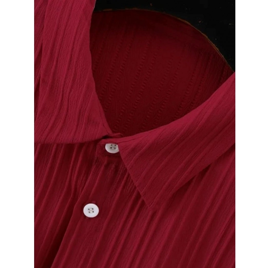 Generic Men's Popcon Striped Half Sleeve Shirt and Shorts Set (Maroon)