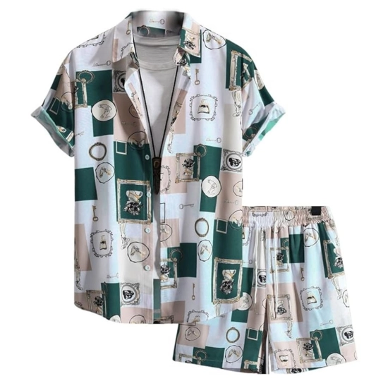Generic Men's Lycra Printed Half Sleeve Shirt and Shorts Set (Green) Generic Men's Lycra Printed Half Sleeve Shirt and Shorts Set (Green)