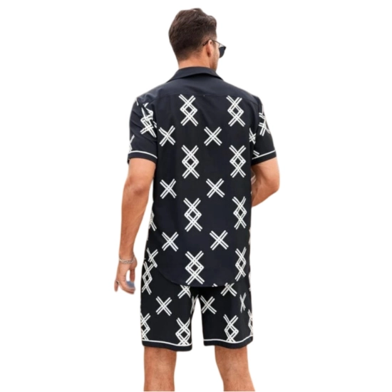 Generic Men's Lycra Printed Half Sleeve Shirt and Shorts Set (Black ) Generic Men's Lycra Printed Half Sleeve Shirt and Shorts Set (Black )