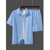 Generic Men's Popcon Solid Half Sleeve Shirt and Shorts Set (Sky Blue)