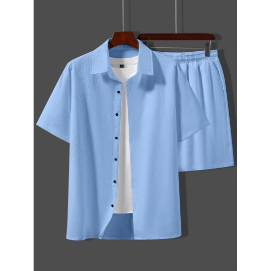 Generic Men's Popcon Solid Half Sleeve Shirt and Shorts Set (Sky Blue) Generic Men's Popcon Solid Half Sleeve Shirt and Shorts Set (Sky Blue)