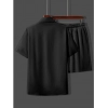 Generic Men's Popcon Solid Half Sleeve Shirt and Shorts Set (Black)