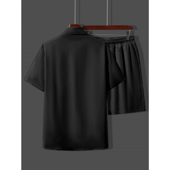 Generic Men's Popcon Solid Half Sleeve Shirt and Shorts Set (Black) Generic Men's Popcon Solid Half Sleeve Shirt and Shorts Set (Black)