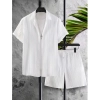 Generic Men's Popcon Striped Half Sleeve Shirt and Shorts Set (White)