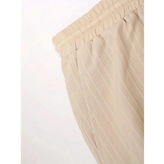 Generic Men's Popcon Striped Half Sleeve Shirt and Shorts Set (Cream)