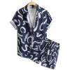 Generic Men's Lycra Printed Half Sleeve Shirt and Shorts Set (Blue)