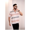 Generic Men's Linen Printed Half Sleeve Shirt (Cream Orange)