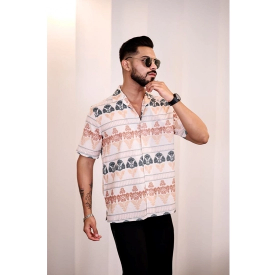 Generic Men's Linen Printed Half Sleeve Shirt (Cream Orange)