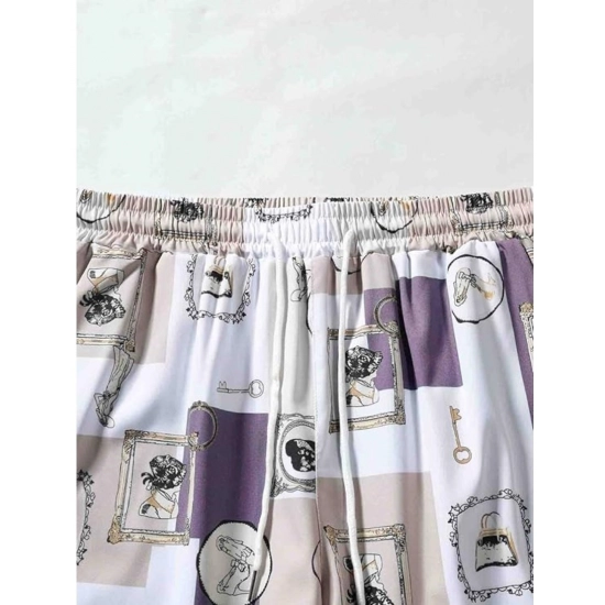 Generic Men's Lycra Printed Half Sleeve Shirt and Shorts Set (Purple) Generic Men's Lycra Printed Half Sleeve Shirt and Shorts Set (Purple)
