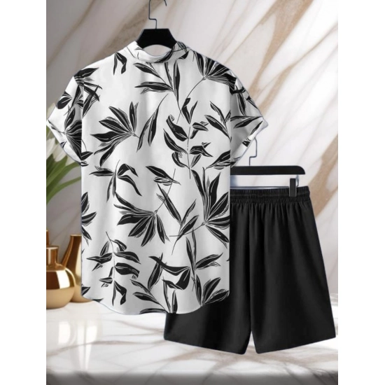 Generic Men's Lycra Printed Half Sleeve Shirt and Shorts Set (White Black) Generic Men's Lycra Printed Half Sleeve Shirt and Shorts Set (White Black)