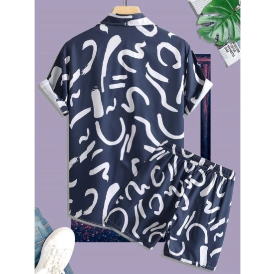Generic Men's Lycra Printed Half Sleeve Shirt and Shorts Set (Blue)