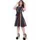 Generic Women's Crep Striped Short Sleeve Dress (Red-Blue ) Generic Women's Crep Striped Short Sleeve Dress (Red-Blue )