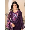 Generic Women's Georgette Printed 3/4th Sleeve Kurti With Pant And Dupatta Set (Wine)