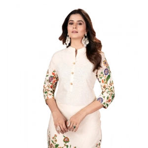 Generic Women's Cotton Printed 3/4th Sleeve Kurti With Pant (Cream ) Generic Women's Cotton Printed 3/4th Sleeve Kurti With Pant (Cream )