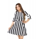 Generic Women's Crep Striped Short Sleeve Dress (Black-White ) Generic Women's Crep Striped Short Sleeve Dress (Black-White )