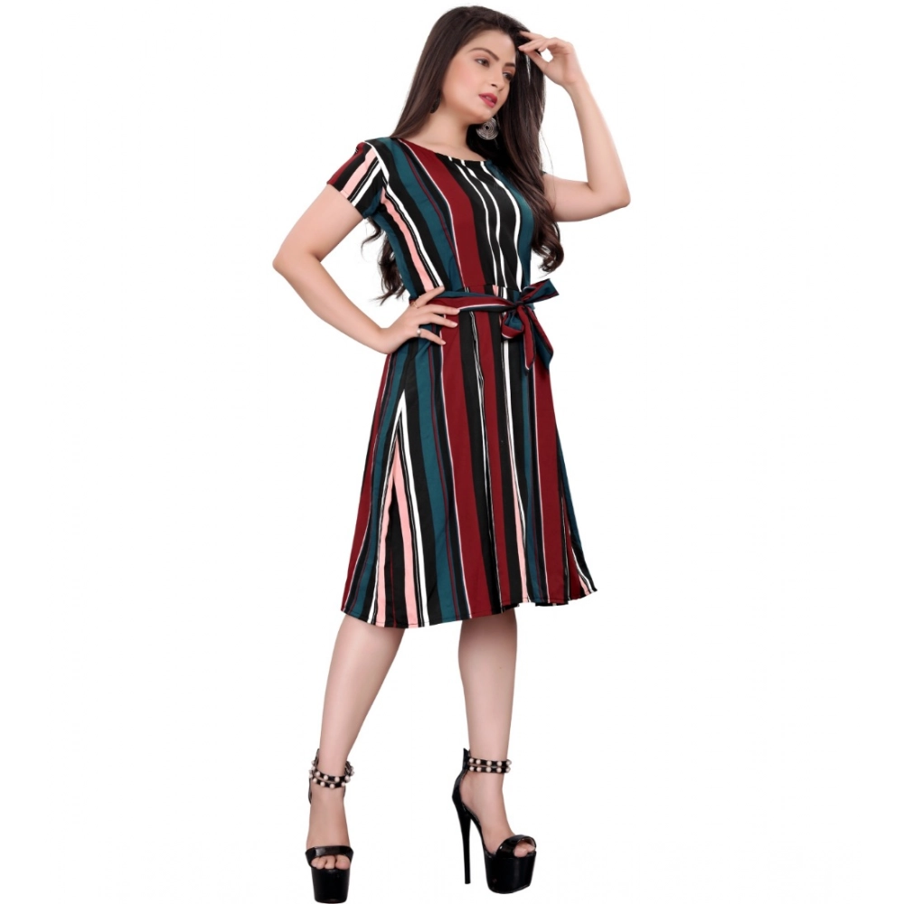 Generic Women's Crep Striped Short Sleeve Dress (Red-Blue ) Generic Women's Crep Striped Short Sleeve Dress (Red-Blue )