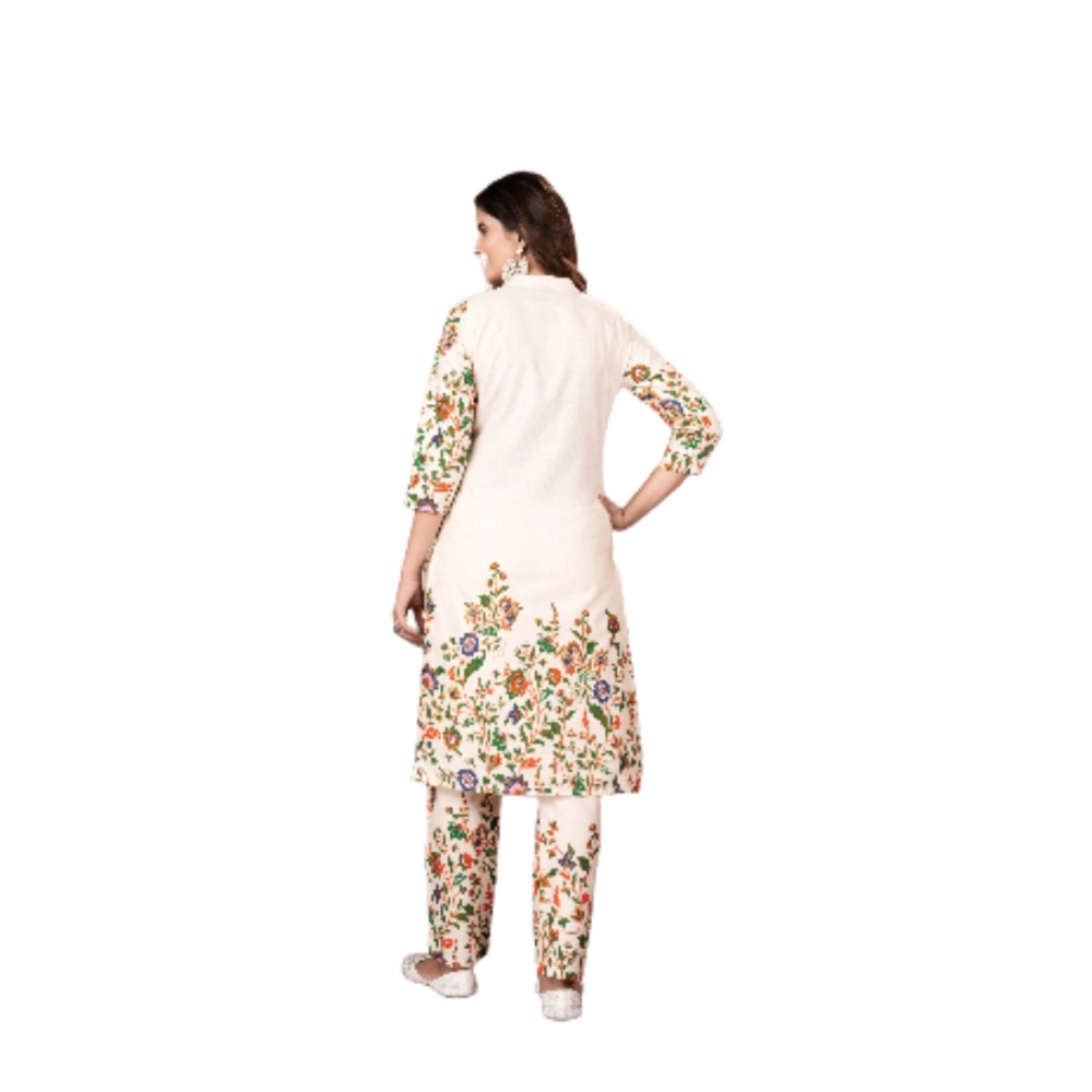 Generic Women's Cotton Printed 3/4th Sleeve Kurti With Pant (Cream ) Generic Women's Cotton Printed 3/4th Sleeve Kurti With Pant (Cream )