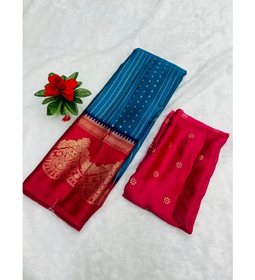 Generic Women's Chiffon Printed Saree With Unstitched Blouse (Light Blue, 5-5 Mtrs)