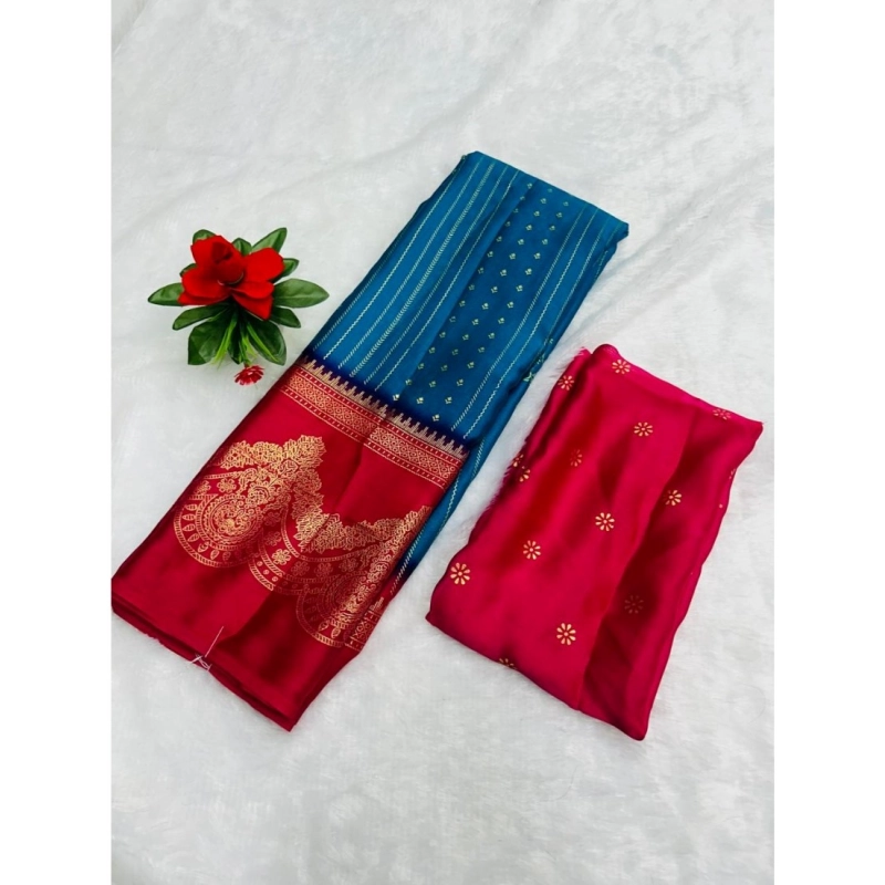 Women's Chiffon Printed Saree With Unstitched Blouse (Light Blue, 5-5 Mtrs)