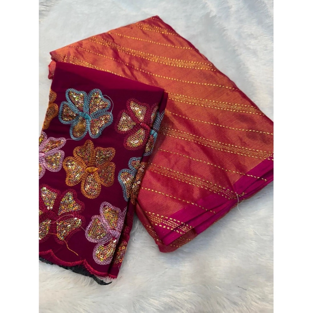 Generic Women's Chiffon Printed Saree With Unstitched Blouse (Pink, 5-5 Mtrs)