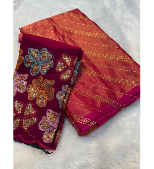 Generic Women's Chiffon Printed Saree With Unstitched Blouse (Pink, 5-5 Mtrs)