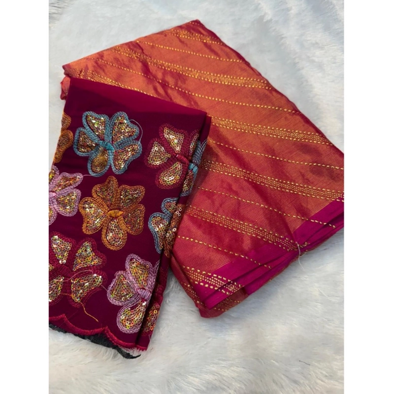 Women's Chiffon Printed Saree With Unstitched Blouse (Pink, 5-5 Mtrs)