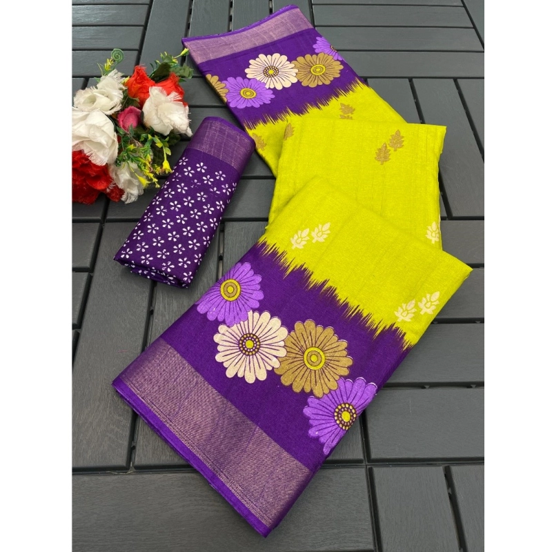 Women's Cotton Blend Printed Saree With Unstitched Blouse (Dark Green, 5-5 Mtrs) Women's Cotton Blend Printed Saree With Unstitched Blouse (Dark Green, 5-5 Mtrs)