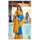 Generic Women's Cotton Blend Printed Saree With Unstitched Blouse (Blue, 5-5 Mtrs)