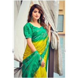 Generic Women's Cotton Blend Printed Saree With Unstitched Blouse (Yellow, 5-5 Mtrs)