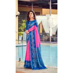 Generic Women's Cotton Blend Printed Saree With Unstitched Blouse (Red, 5-5 Mtrs)