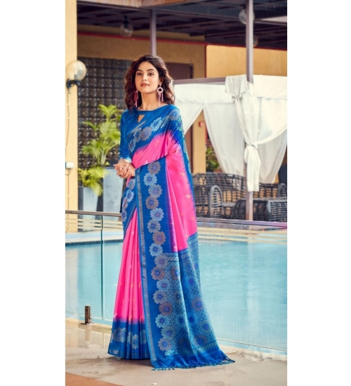 Generic Women's Cotton Blend Printed Saree With Unstitched Blouse (Red, 5-5 Mtrs)